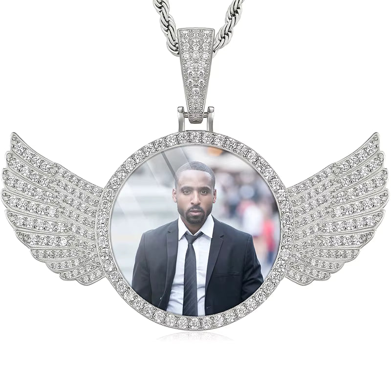Heart Wings Icedout Memory Pendant