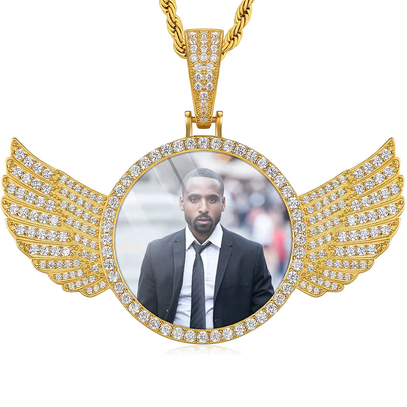 Heart Wings Icedout Memory Pendant