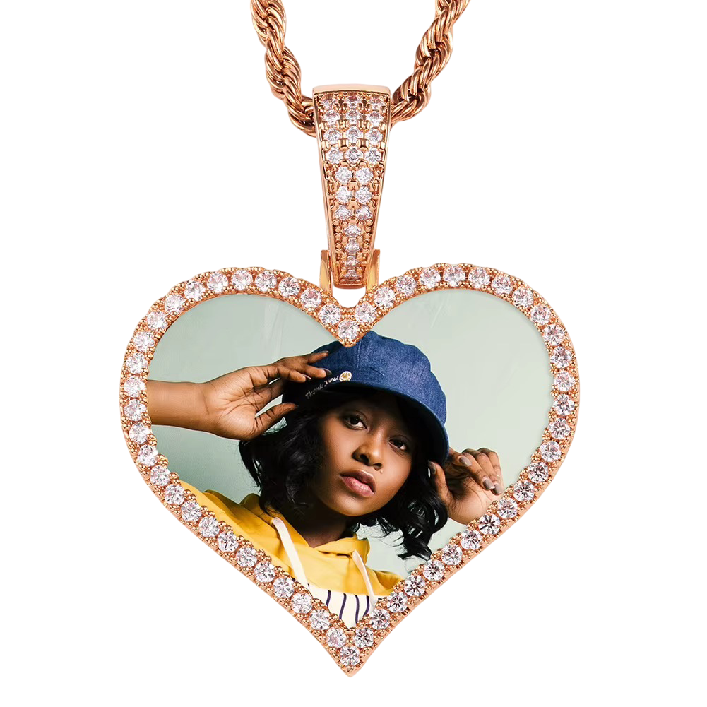 Heart Wings Icedout Memory Pendant