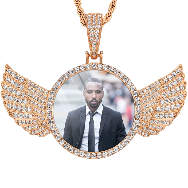 Heart Wings Icedout Memory Pendant