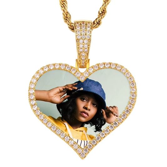 Heart Wings Icedout Memory Pendant